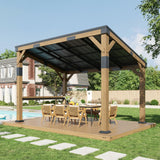 AMERLIFE 10x14 FT Hardtop Wood Grill Gazebo with Permanent Galvanized Steel Lean to Canopy & Built-in Bar Shelf – Outdoor BBQ Gazebo Pergola for Deck, Backyard, Garden AMERLIFE