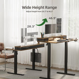 Claiks Electric Standing Desk with Shelf, 48 Inch Height Adjustable Standing Desk with LED Lights & Monitor Stand, Black Frame/Rustic Brown Top Claiks