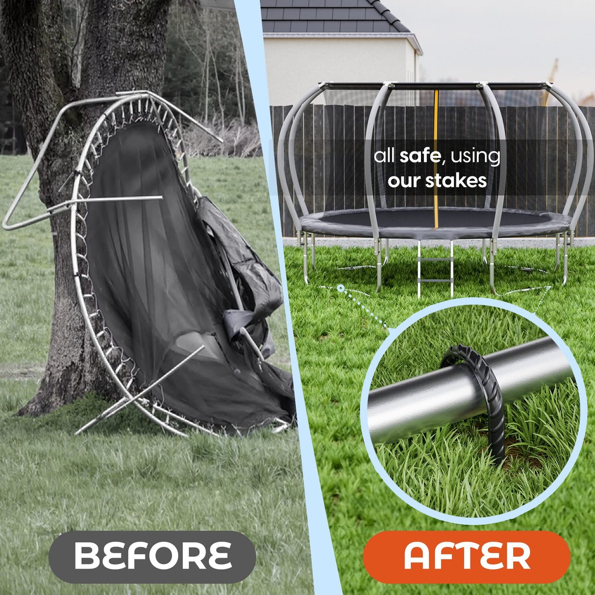 Happin® Ultra Strong Trampoline Stakes Anchors High Wind, Ground Anchors Heavy Duty, Trampoline Tie Down Anchor Kit, Ground Stakes Galvanized Steel, Trampoline Accessories, U Shaped (8 Pack, Black) Happin