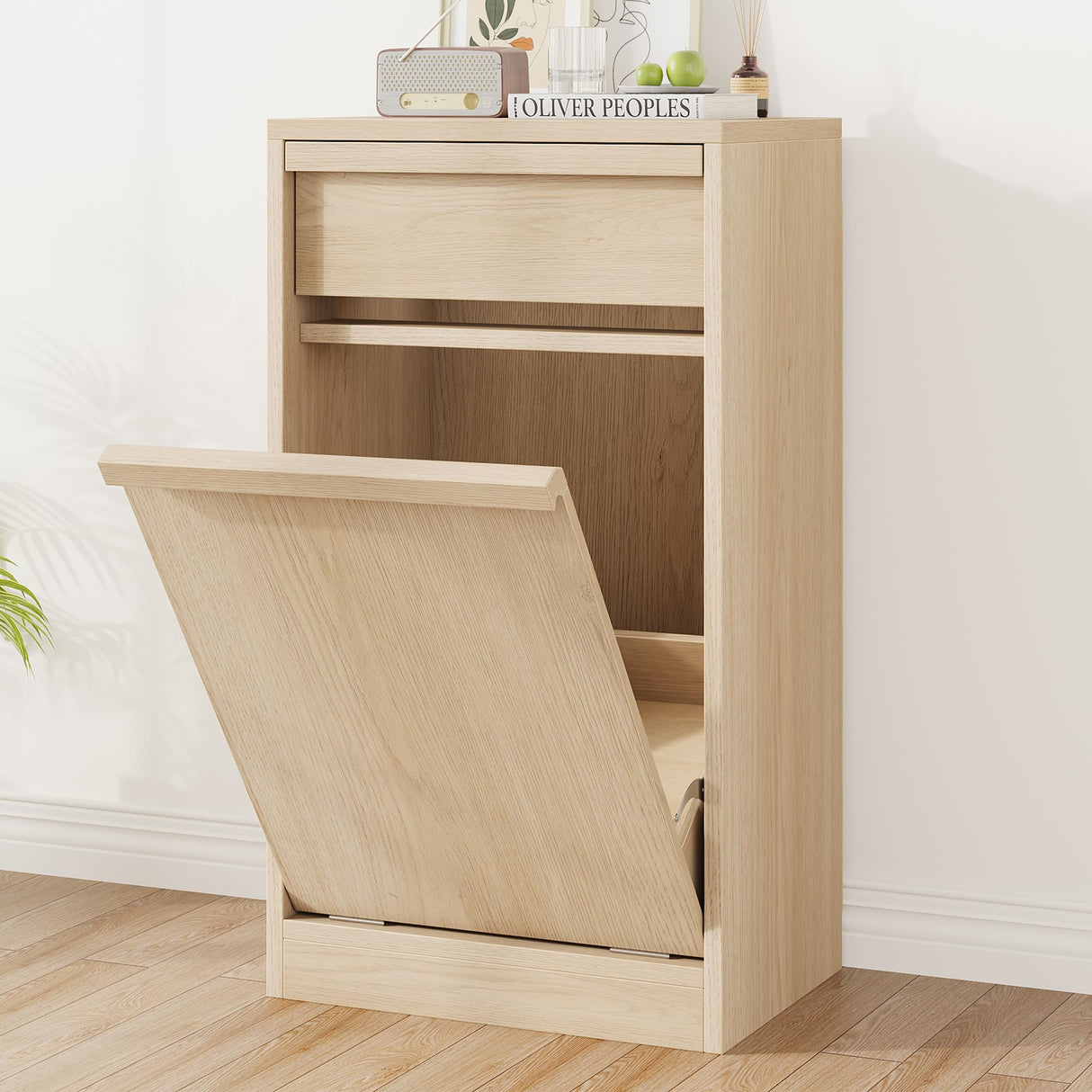 CABIHOME Tilt Out Trash Cabinet, Hidden Trash Cabinet with 10 Gallon Storage, Pet-Proof Freestanding Garbage Can Cabinet Laundry Hamper for Kitchen Dining Room CABIHOME