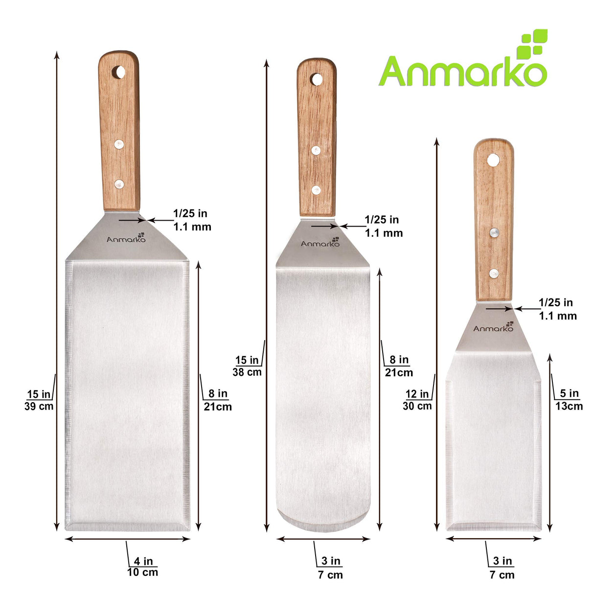 Stainless Steel Metal Spatula Set - Teppaniyaki Spatulas - Griddle Scraper Flat Spatula Pancake Flipper Hamburger Turner - Metal Utensil great for BBQ Grill Flat Top Cast Iron Griddle Accessories Anmarko