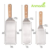 Stainless Steel Metal Spatula Set - Teppaniyaki Spatulas - Griddle Scraper Flat Spatula Pancake Flipper Hamburger Turner - Metal Utensil great for BBQ Grill Flat Top Cast Iron Griddle Accessories Anmarko
