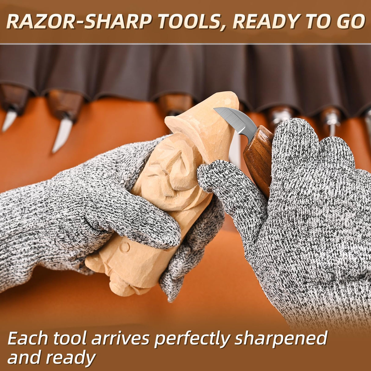 IMYMEE Deluxe Wood Carving Kit - 21Pcs Wood Carving Tools with Large Leather Case,Wood Carving Tools Set with 8Pcs Whittling Knives, 8Pcs Detail Carving Knives,Wood Whittling Kit for Beginners IMYMEE