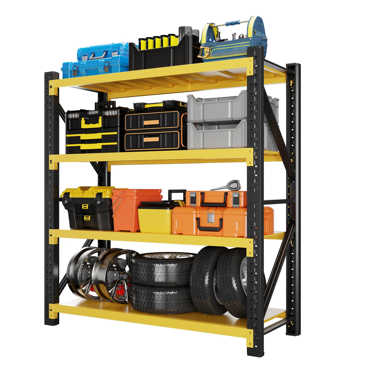 CXUZCZ 4000LBS Garage Shelving 48" W Garage Shelving Heavy Duty 4-Tier Metal Storage Shelves Adjustable Shelf Unit Storage Rack for Basement Supermarket Warehouse 48" W x 24" D x 78" H Yellow CXUZCZ