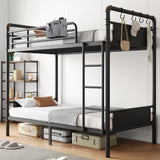 Jocoevol Bunk Bed Twin Over Twin, Heavy Duty Metal Bunkbeds with Ladder and Full-Length Guardrail, Convertible into 2 Individual Beds for Kids, Teens and Adults, Under-Bed Storage Space, Black Jocoevol