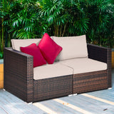 Tangkula Wicker Loveseat 2 Piece, Patio Furniture Couch with Removable Cushions, Rattan Loveseat Sofa for Balcony, Deck, Garden and Poolside Tangkula