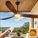 Haipeel 52 Inch Outdoor Ceiling Fans with Lights, Dimmable Solid Wood Ceiling Fan with Light and Remote Control Modern 3 Blades Propeller Ceiling Fans DC Motor for Patios Indoor Bedroom, Dark Walnut Haipeel