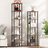HOOBRO 6-Tier Rustic Brown and Black Corner Shelf for Stylish Storage and Display HOOBRO