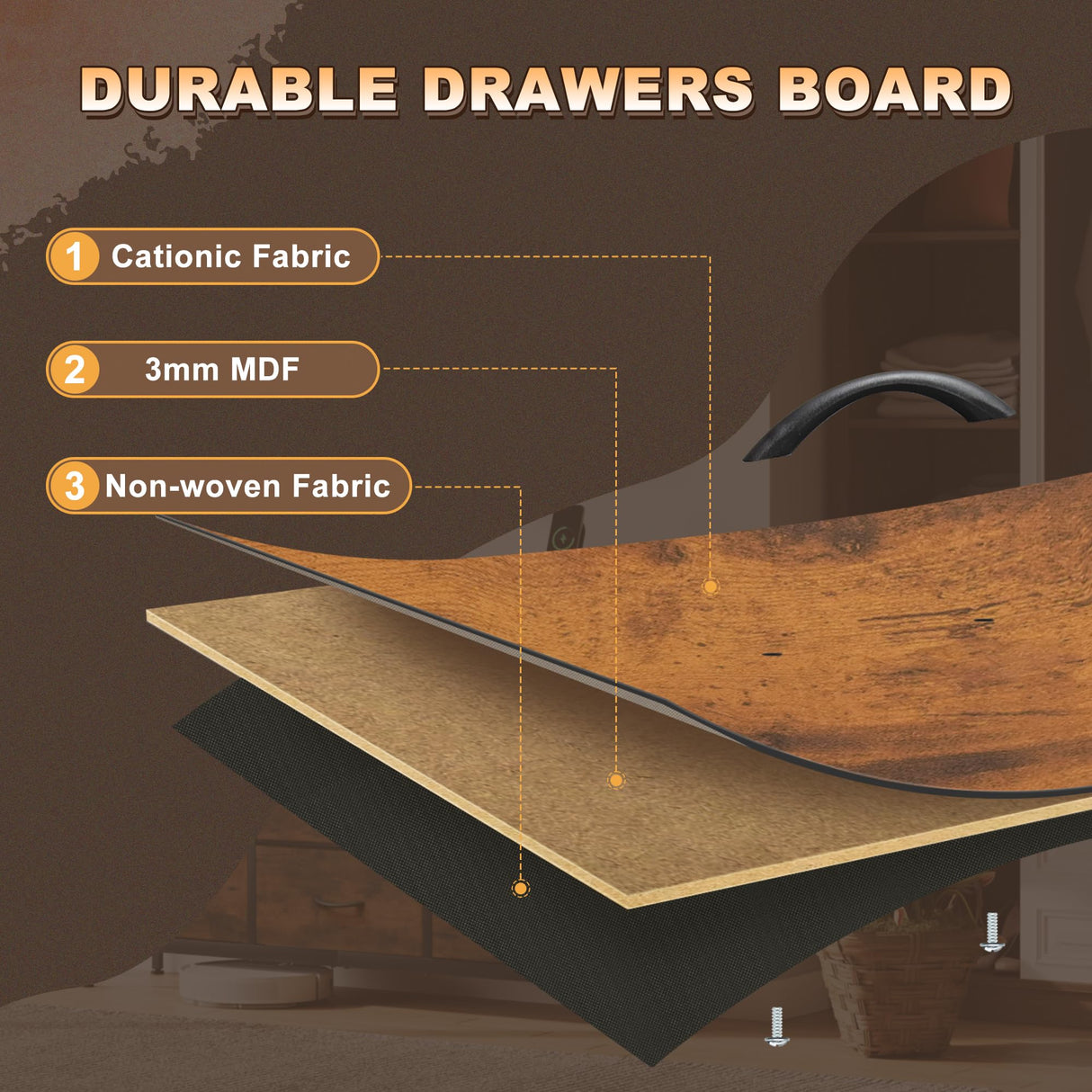 EKNKOZY Dresser with 8 Drawers, Chest of Drawers with LED Lights & Power Outlets, TV Stand Dresser for Bedroom, Wide Fabric Dresser with Shelf for Storage and Organization (Rustic Brown) EKNKOZY