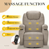 Recliner Chair, 360° Swivel Rocker Chair for Adults, Rocking Recliner Chair with Massage, Comfy Single Sofa with Side Pockets Cup Holders for Living Room, Bedroom, Nursery (Fabric, Khaki) Furmax