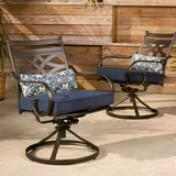 Hanover Montclair 11-Piece Patio Dining Set with 10 Swivel Rocker Chairs, Accent Lumbar Pillows and 84"x60" Steel Stamped Rectangular Table, Large Outdoor Patio Dining Set for 10, Navy Blue Hanover