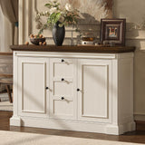 48 Inches Buffet Cabinet with Storage, 34" Tall Farmhouse Sideboard Buffet with 3 Drawers and 2 Doors, Wood Coffee Bar Cabinet with Adjustable Shelves, Credenza for Kitchen, Living Room, Antique White ONBRILL