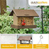 DutchCrafters Poly Hanging Hopper Bird Feeder, Large Hanging Bird Feeder for Outside, Outdoors - Amish American Made (Tudor Brown & Weatherwood) DutchCrafters