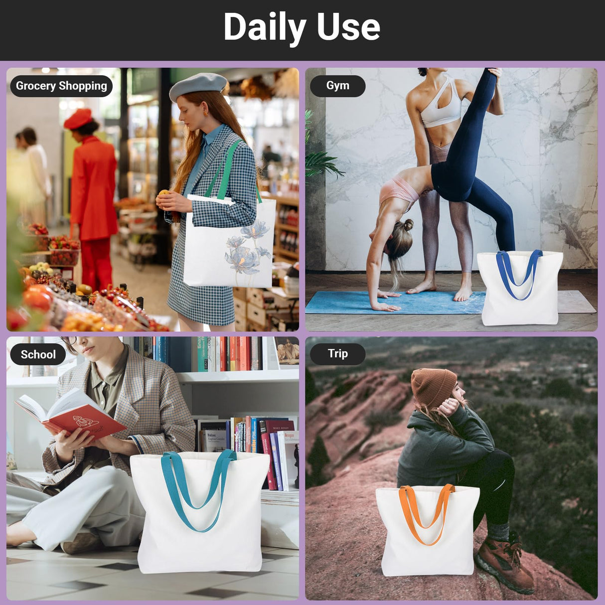 Segarty Sublimation Tote Bags Blank, 30 pack Large White Reusable Women Grocery Bag DIY Heat Transfer Canvas Bag Cosmetic Makeup Bags with Zipper bulk for Decorating Crafting Gift 12oz Segarty