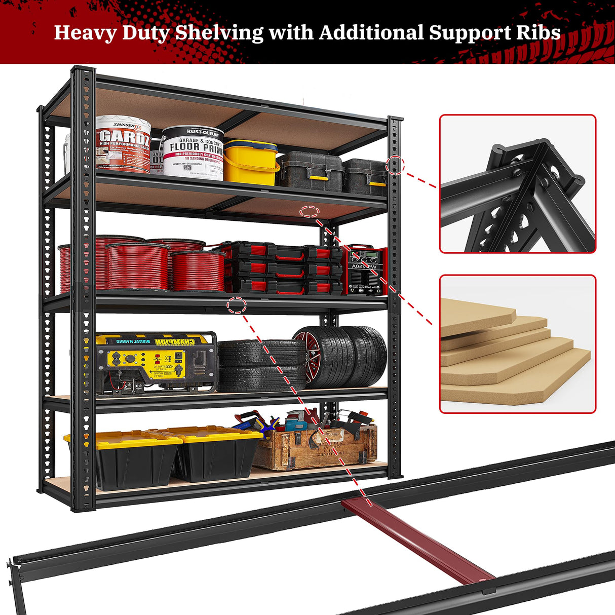 REIBII 72''H Garage Shelving 2500LBS Storage Shelves Heavy Duty Shelving 5 Tier Metal Shelves for Garage Shelves Adjustable Shelving Units and Storage for Closet Pantry Shelf, 72" H x 40" W x 20" D REIBII