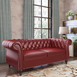 Chesterfield Loveseat, Modern Leather Sofa Tufted Couch 2 Seater with Rolled Arms and Nailhead for Living Room, Bedroom, Office, Apartment (Burgundy) ORRD