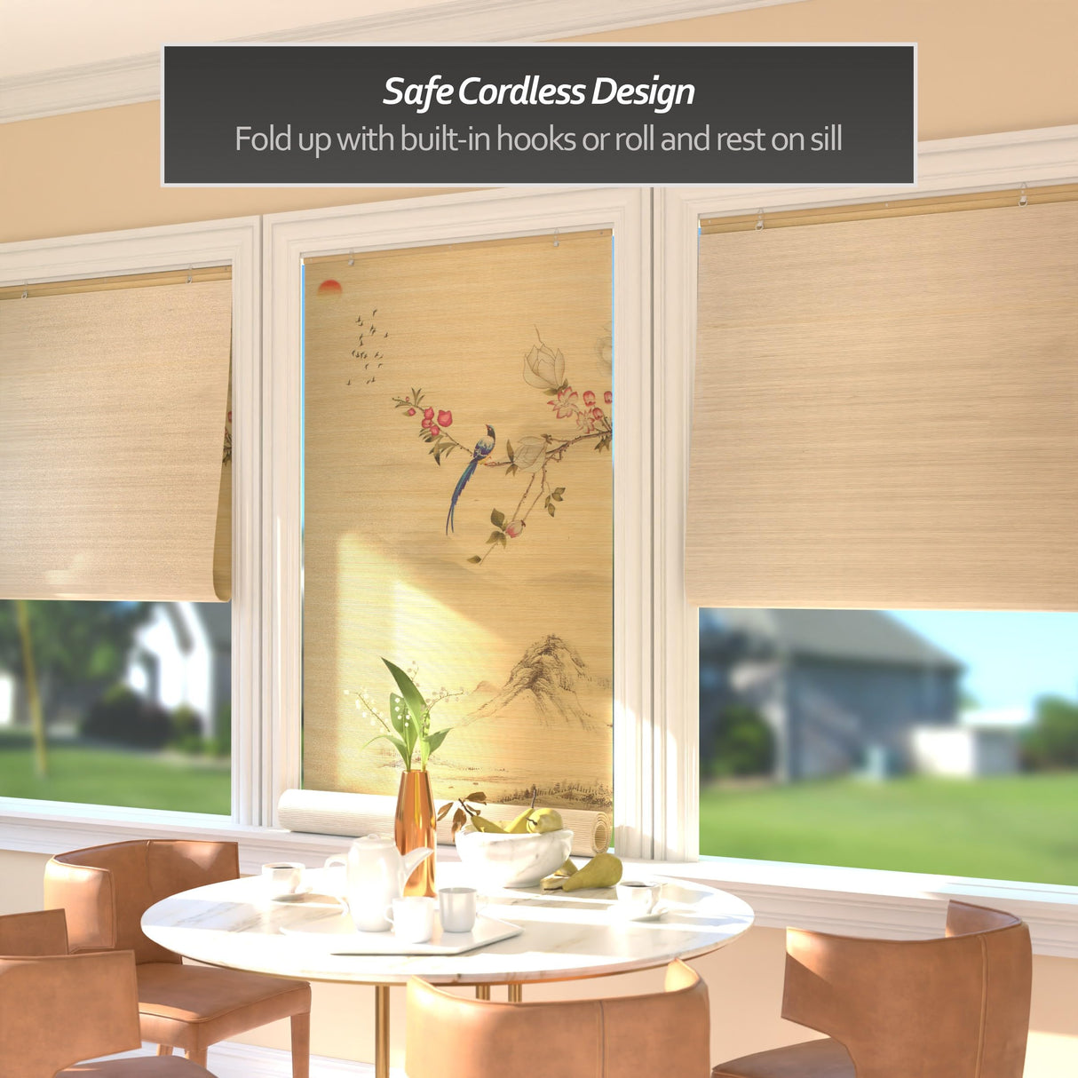 Red Lantern Bamboo Window Shade Blind - Rising Sun 36" Wide Red Lantern