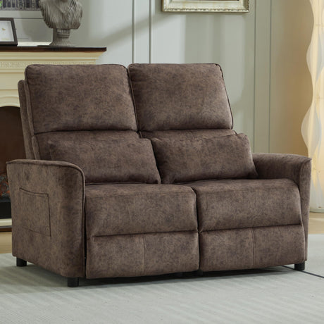 DRMBOOK 52'' RV Loveseat Recliner Sofa, Velvet Fabric Double Camper Couch 2 Seater Recliner, Home Movie Theater Seating Chair, 2 Person Push Back Recliners for Living Room, Brown DRMBOOK