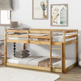 Low Bunk Beds Twin Over Twin Floor Bunk Bed Frame Junior Loft Bed for Kids Boys Girls Teens, Natural Bellemave