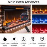 OKD 52" Electric Fireplace with Mantel, Freestanding Fireplace Heater TV Stand with 36" 3-Side Glass Insert for TVs Up to 65" with Storage Cabinet for Living Room, Reclaimed Barnwood OKD