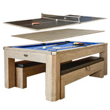 Hathaway Newport 7-ft Pool Table Combo Set with Benches - Rustic Grey with Blue Felt Hathaway