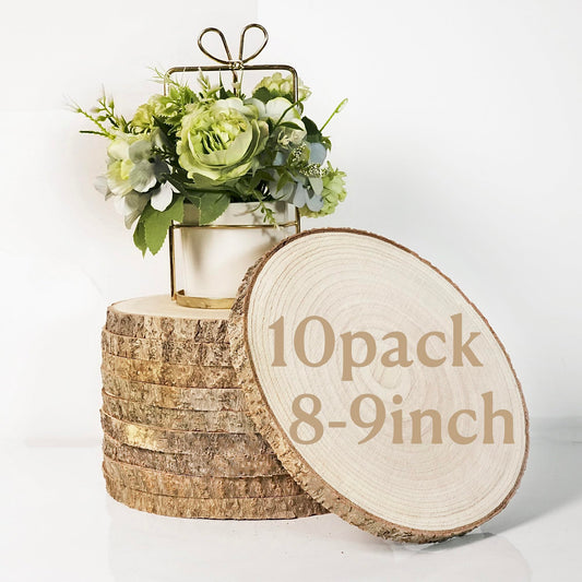 10 Pcs Large Wood Slices for Centerpieces - Rustic Wood Centerpieces for Tables, Natural Wood Slabs, Ideal for Weddings, Crafts, and DIY Projects (8-9 inch)