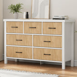 Jocoevol White Dresser 7 Drawer Dresser for Bedroom, Modern Fluted Dresser with Solid Wood Legs, Long Double Wooden Dresser Large Chest of Drawers for Living Room, Entryway, Hallway (Wood Fluted) Jocoevol