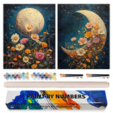 2 Pack Paint by Numbers Kit for Adults Beginner, Moon Flowers Adult Paint by Number Kits on Canvas, DIY Acrylic Number Painting for Adults for Home Decor Gift 16x20 Inch Possoco