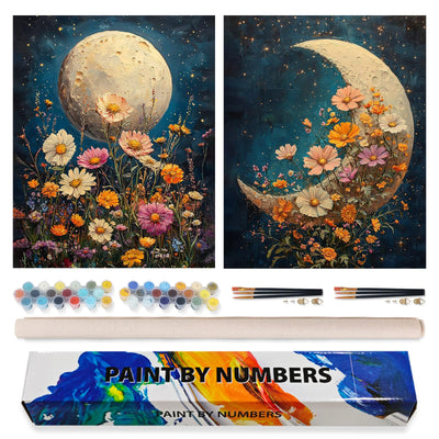 2 Pack Paint by Numbers Kit for Adults Beginner, Moon Flowers Adult Paint by Number Kits on Canvas, DIY Acrylic Number Painting for Adults for Home Decor Gift 16x20 Inch