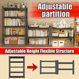 Bookshelf 5 Tier Metal Wide Bookshelves, Heavy Duty Bookcase Tall Book Shelf Storage Organizer, Adjustable Bookshelf For Bedroom/Living Room/Home Office/Library, Black(with fence-78"H*47.24"W*18"D) KILISTEELS