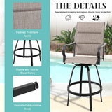 Vongrasig 4 Piece Outdoor Patio Swivel Bar Chairs, All Weather Padded Sling Textile High Top Bar Stools, Bistro Set for Backyard, Lawn Garden, Balcony, Gray Vongrasig