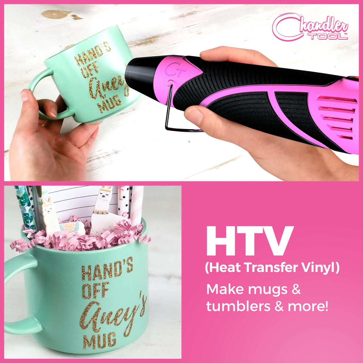 Heat Gun for Crafting, Mini Dual Temp Hot Air Gun Tool for Epoxy Resin, Shrink Wrapping, Vinyl Wrap, Embossing, Electronics, Candle Making, Sublimation, Phone Repair & DIY (Pink/Black) Chandler Tool