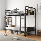 Jocoevol Metal Bunk Bed Twin Over Twin, Industrial Bunkbeds Heavy Duty Bed with Safety Guard Rails and Space-Saving Design, Steel Bed for School, Bedroom (Black Leather) Jocoevol
