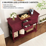 ARTPOWER Console Table with 2 Door, Open Storage Shelf and Retro Entryway Table with 2 Drawers Cabinets, Accent Table, Behind Couch Table for Living Room, Foyer and Hallway, Red ARTPOWER