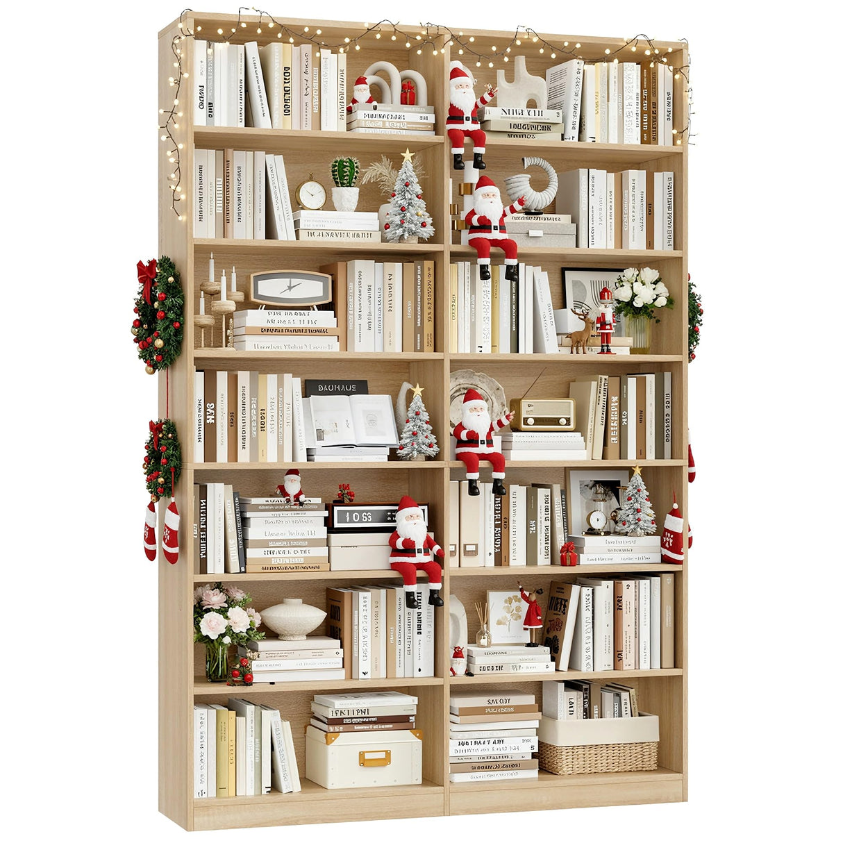 FACBOTALL 83.6" Tall Bookshelf and Bookcase, 7-Tier Extra Large Bookshelf with Double Storage, 14 Open Display Shelves for Home Office, Study and Living Room, Light Oak FACBOTALL