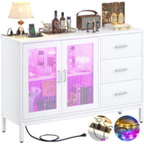 Aheaplus Sideboard Buffet Cabinet with 3 Wood Drawers, Storage Cabinet with Power Outlet, Coffee Bar Cabinet with LED light, 2 Doors, Modern Accent Cabinet Console Table for Kitchen Dining Room, White Aheaplus