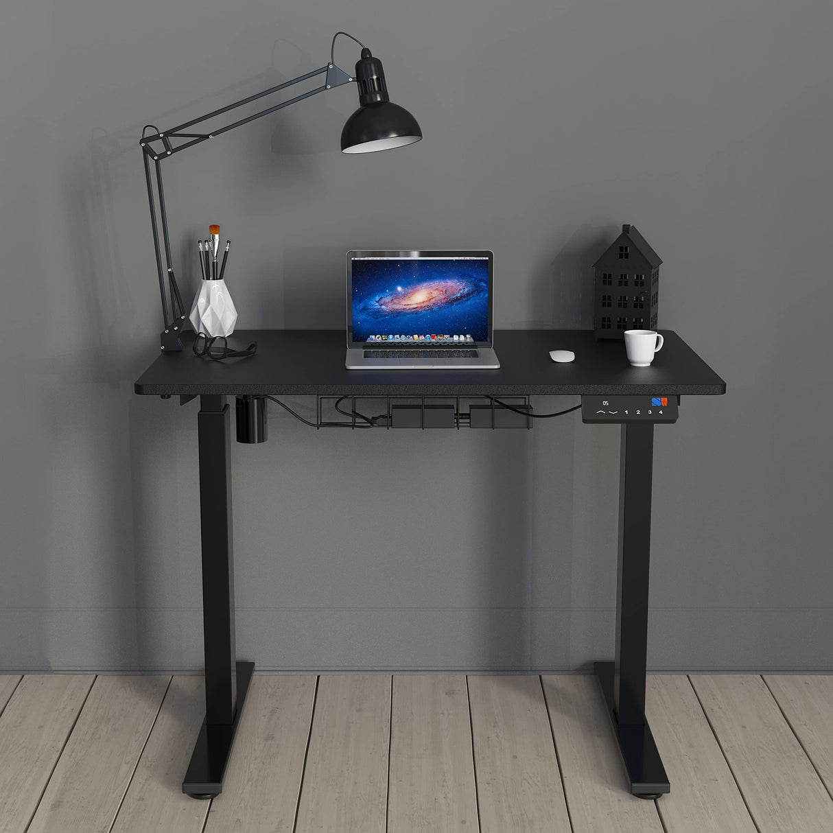 SHW 40-Inch Electric Height Adjustable Standing Desk with Memory Preset and Cable Management Tray, Black SHW