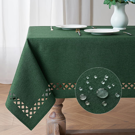 MIULEE Hunter Green Thick Polyester Linen Rectangle Tablecloth Decorative Cutouts Waterproof Stain and Wrinkle Resistant Table Cloth Christmas Holiday Table Cover for Dining Kitchen, 52 x 70 inch MIULEE