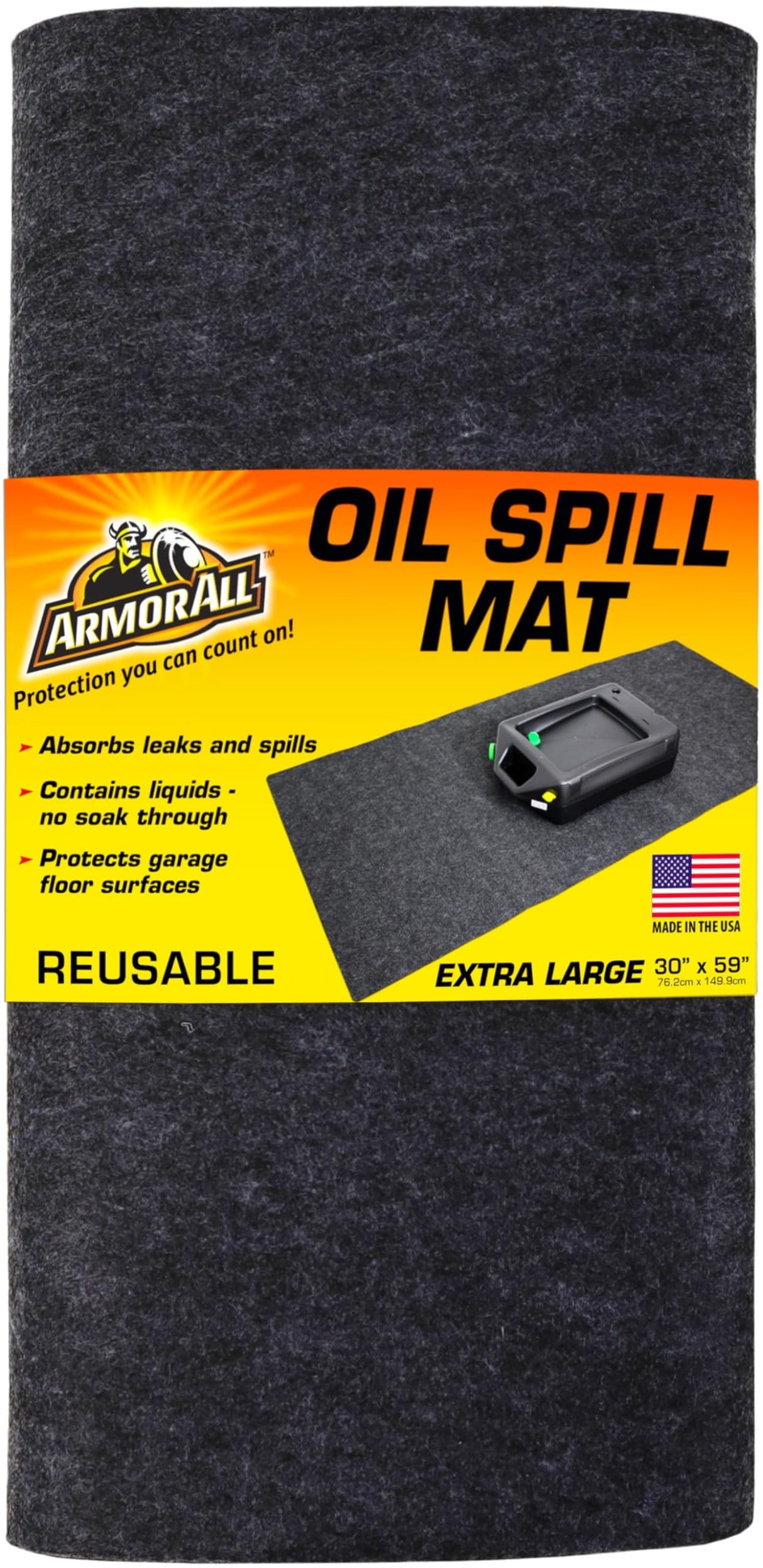 Armor All Premium Oil Spill Mat, Garage Floor Maintenance Mat (30" x 59"), Absorbent Oil Pad, Reusable, Washable, Durable, Waterproof Backing Contains Liquids, Protects Surface (USA Made) Drymate