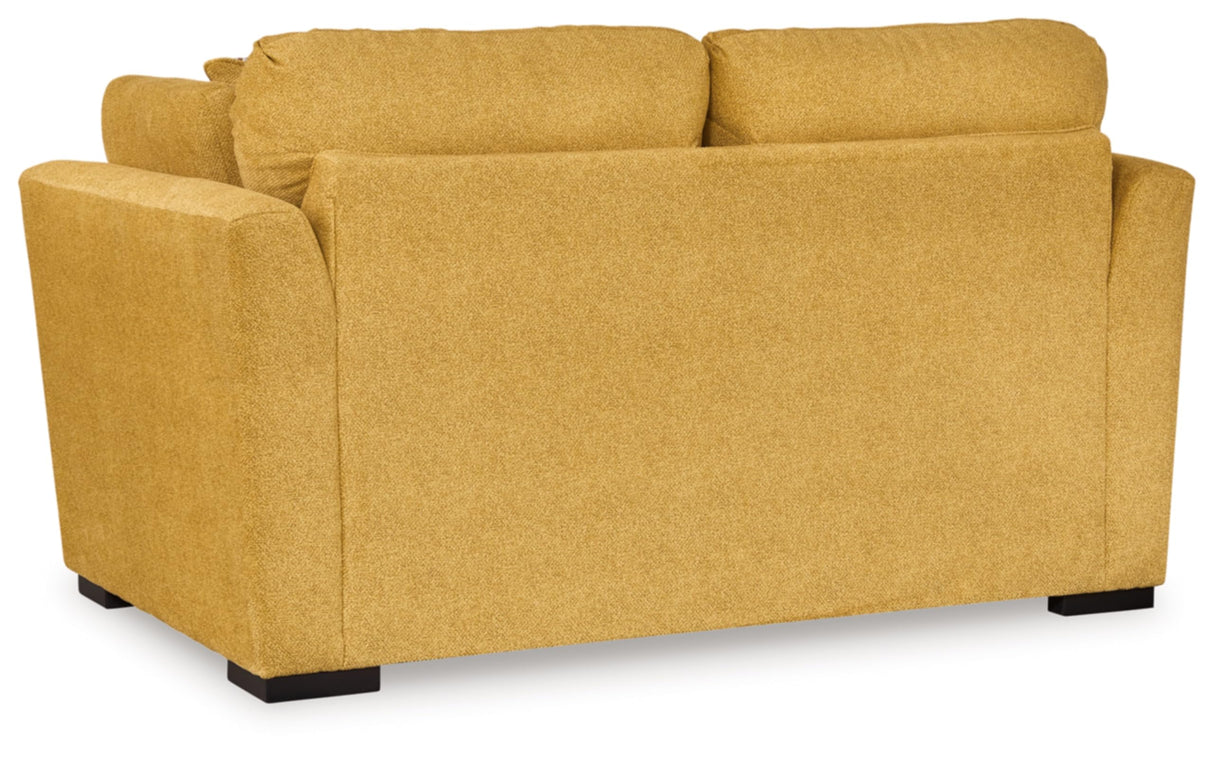 Signature Design by Ashley Keerwick Scandinavian Loveseat with 4 Toss Pillows, Yellow Signature Design by Ashley
