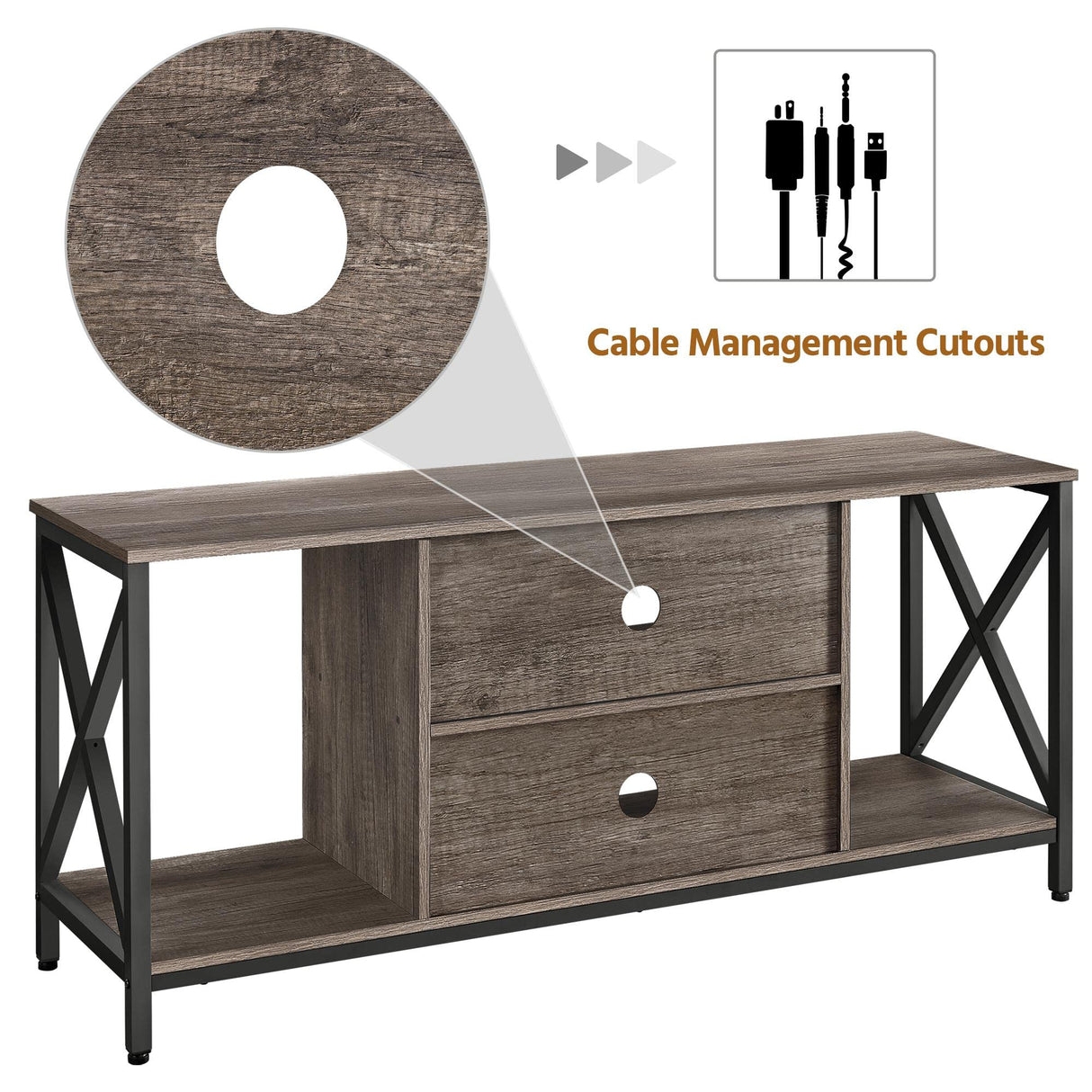 Yaheetech TV Stand for 65 Inch TV, 55'' Wide Entertainment Center TV Console with Open Storage Shelves for Living Room, TV Table for Home with Metal Support, Taupe Wood Yaheetech