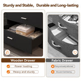 FJTJBSI Dresser with Power Outlets Wooden 6 Drawer Dresser with Large Organizer Black Tall Storage Organizer with Smooth Metal Rail Modern Chest of Drawers Closet for Bedroom Hallway FJTJBSI