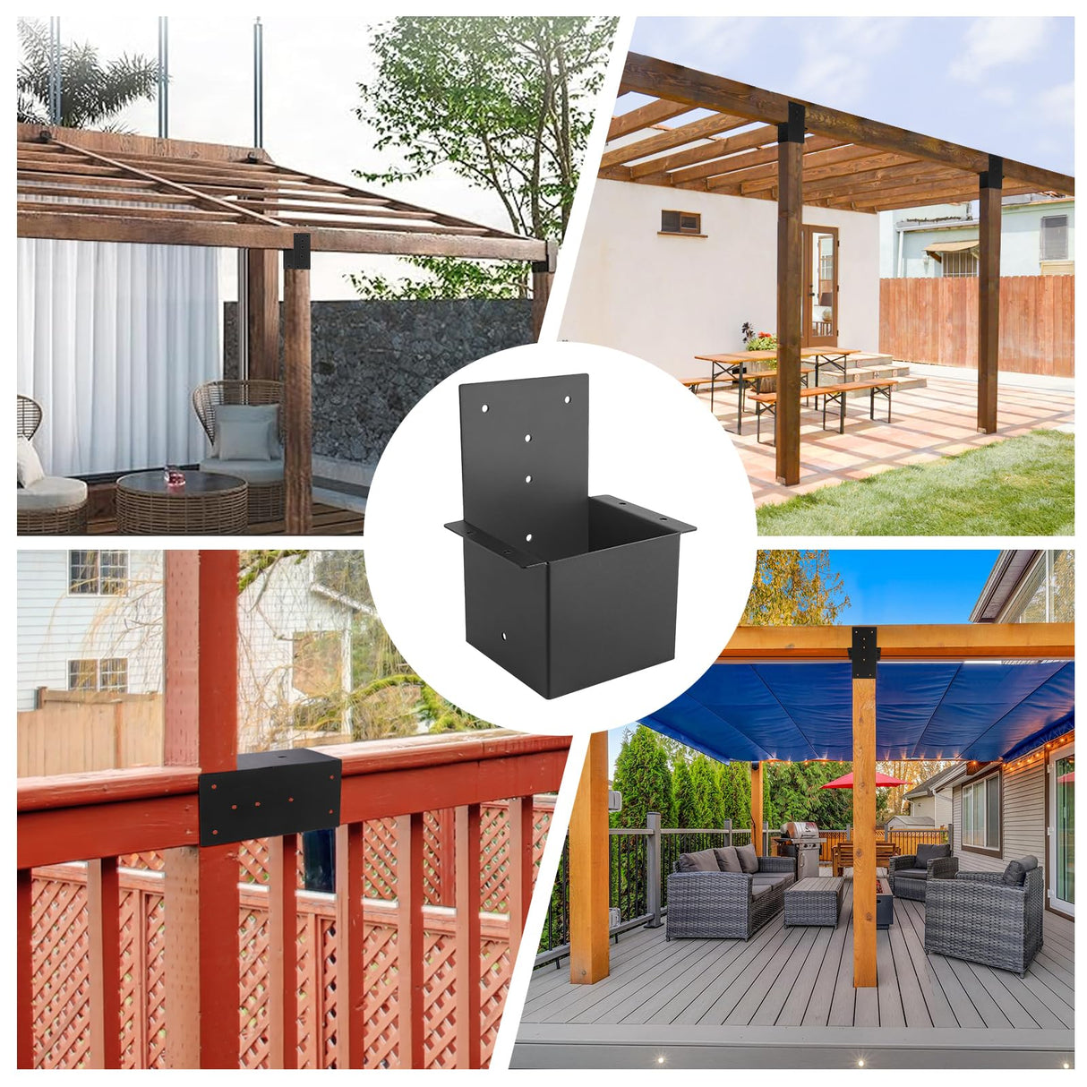 4 Pcs Pergola Brackets 6x6 (Actual 5.6 "x 5.6") Rafter Post Brackets，Deck Railing Brackets, Pergola Kit for Wood Posts or Deck Railing (with Screws) XIHUWZ