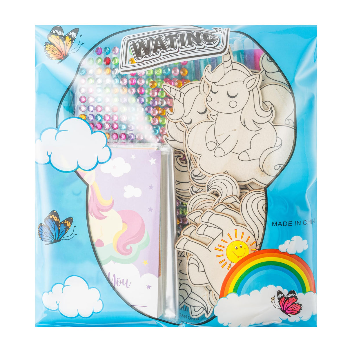 WATINC Wooden Painting Mother's Day Thank You Gifts - 24Pcs Unfinished Blank Wooden Cutouts for Kids, 6 Styles Wood Cutouts Ornament with Thanks Cards,DIY Your Own Party Favors Set (Unicorn WATINC