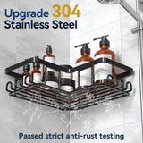 YASONIC Corner Adhesive Shower Caddy, with Soap Holder and 12 Hooks, Rustproof Stainless Steel Bathroom Organizer, No Drilling Wall Mounted Rack, Black, 3-Pack YASONIC