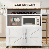 IRONCK Kitchen Island with Storage and Power Outlet, Rolling Kitchen Island on Wheels with Extendable Dining Table, Kitchen Cart with Wine Rack and 3 Open Shelves, White IRONCK