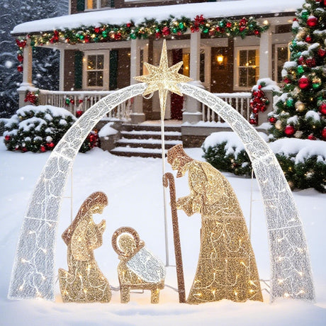 VELTENOVAIRE Outdoor Nativity Scene Christmas Decorations, 54" H Lighted Arch Holy Family Holiday Yard Set, Easy Setup, 115 Warm White LED Lights, Classic Xmas Decors for Lawn, Garden VELTENOVAIRE