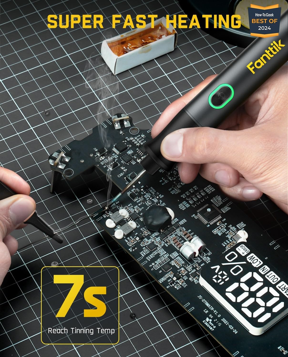 Fanttik T1 Max Soldering Iron Kit, Cordless Soldering Iron, 7 Seconds Fast Heating(390°F-840℉), Auto Sleep, 4 Precision Soldering Tips(C210), 360° Swivel Stand, Soldering Iron for Precision Repair Fanttik