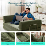 LINSY HOME 79'' Convertible Sofa Bed - Boneless Compression Sofa Folding Loveseat Sleeper - Foldable Corduroy Couch Bed for Living Room Bedroom - Modular Sectional Compressed Sofa in Box, Green LINSY HOME