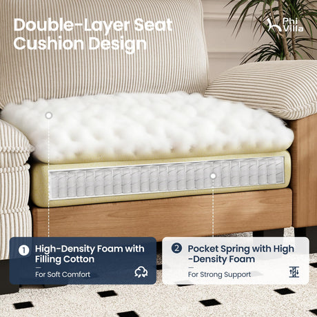 PHI VILLA Cloud Modular Couches Sets, 2 Pieces Comfy Sectional Sofa Set with Loveseat, 5-Seater Upholstered Couch for Living Room, Corduroy, Beige PHI VILLA